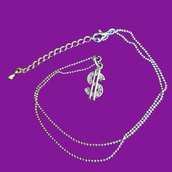 3/$30 VTG Dainty Pastel Rhinestone Dollar Sign Chain Necklace - Picture 1 of 4